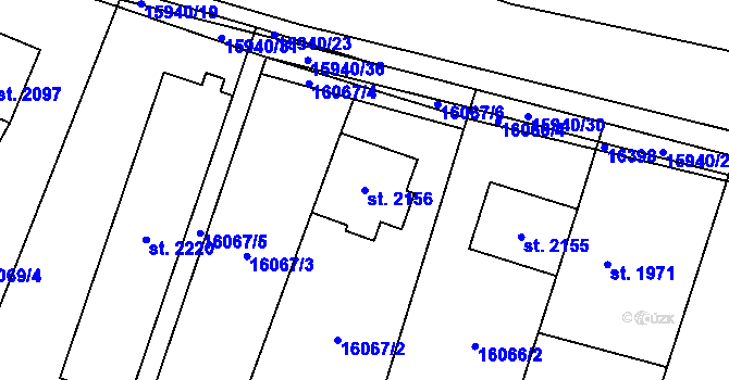 Parcela st. 2156 v KÚ Hovězí, Katastrální mapa