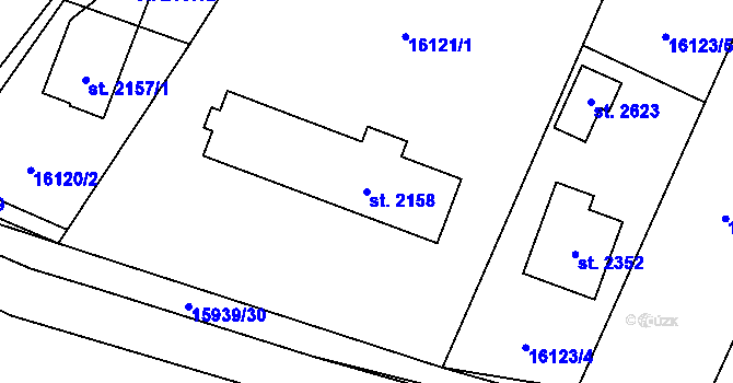 Parcela st. 2158 v KÚ Hovězí, Katastrální mapa