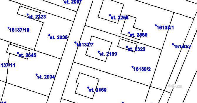Parcela st. 2159 v KÚ Hovězí, Katastrální mapa