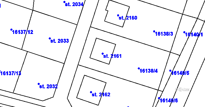 Parcela st. 2161 v KÚ Hovězí, Katastrální mapa