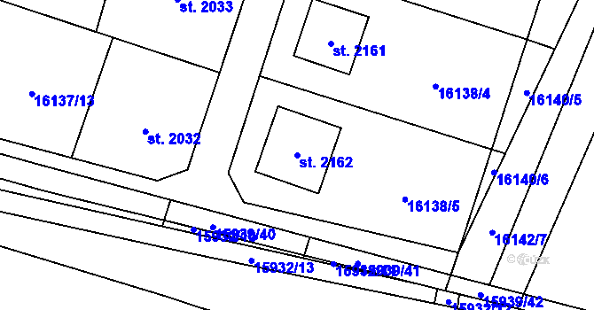 Parcela st. 2162 v KÚ Hovězí, Katastrální mapa