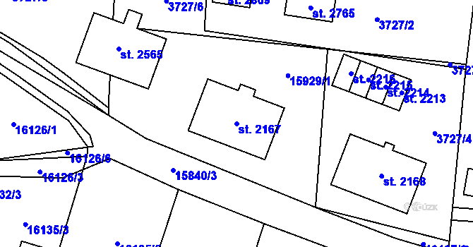 Parcela st. 2167 v KÚ Hovězí, Katastrální mapa