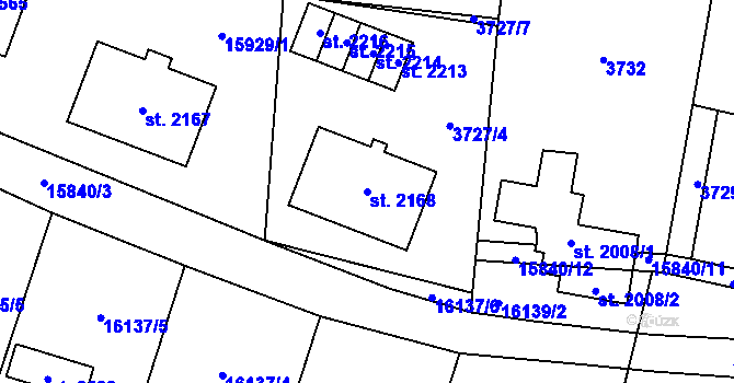 Parcela st. 2168 v KÚ Hovězí, Katastrální mapa