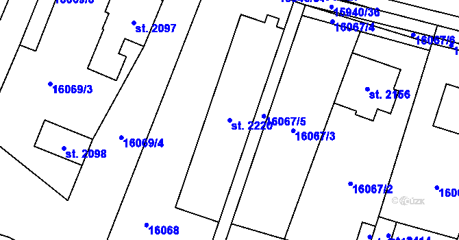 Parcela st. 2220 v KÚ Hovězí, Katastrální mapa