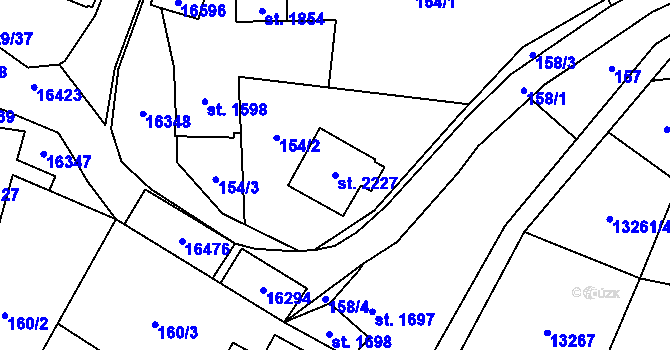 Parcela st. 2227 v KÚ Hovězí, Katastrální mapa