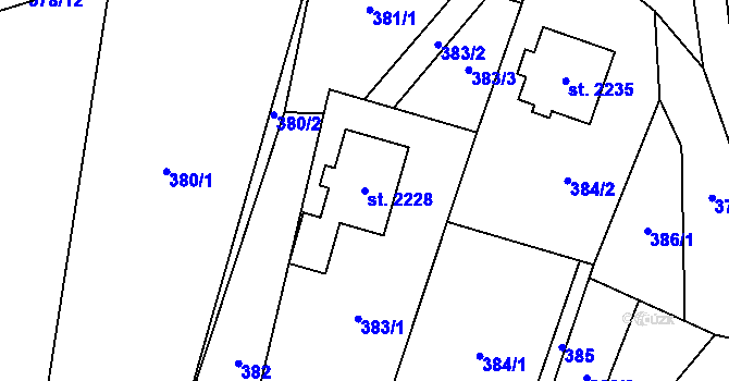 Parcela st. 2228 v KÚ Hovězí, Katastrální mapa