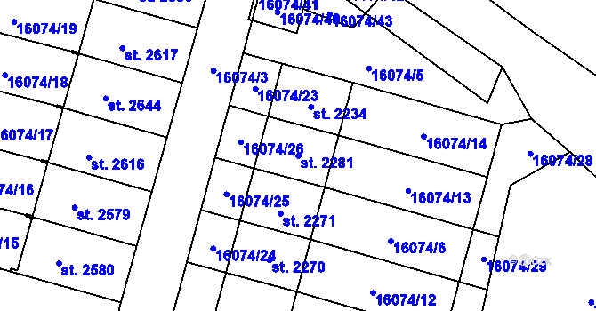 Parcela st. 2281 v KÚ Hovězí, Katastrální mapa