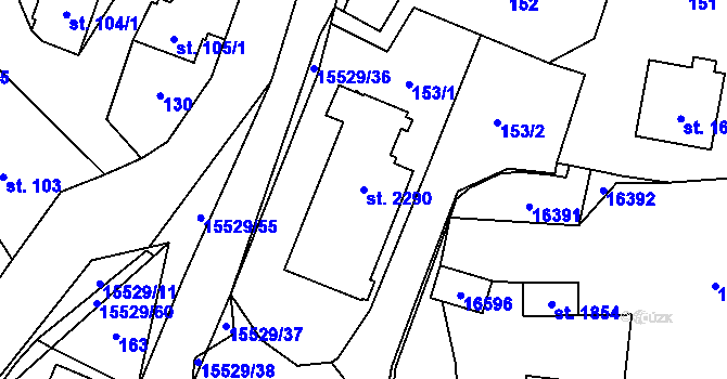 Parcela st. 2290 v KÚ Hovězí, Katastrální mapa