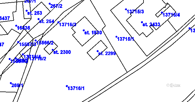 Parcela st. 2299 v KÚ Hovězí, Katastrální mapa