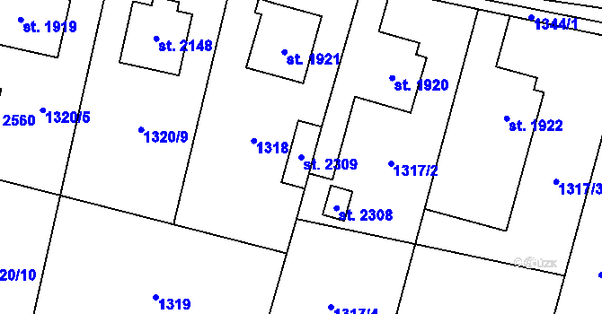Parcela st. 2309 v KÚ Hovězí, Katastrální mapa
