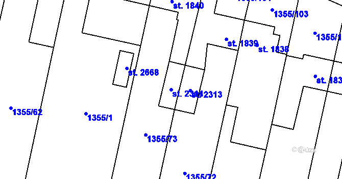 Parcela st. 2314 v KÚ Hovězí, Katastrální mapa