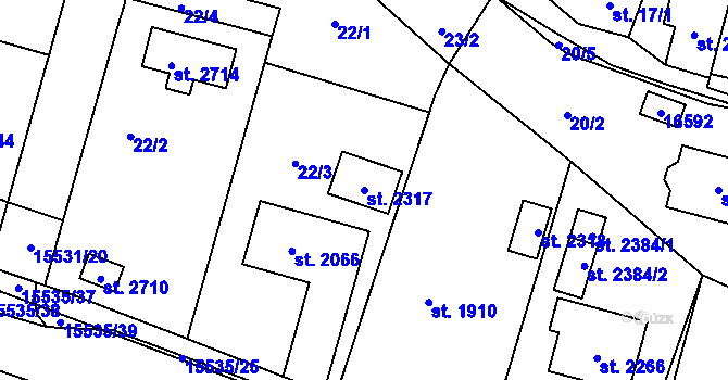 Parcela st. 2317 v KÚ Hovězí, Katastrální mapa