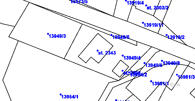 Parcela st. 2343 v KÚ Hovězí, Katastrální mapa