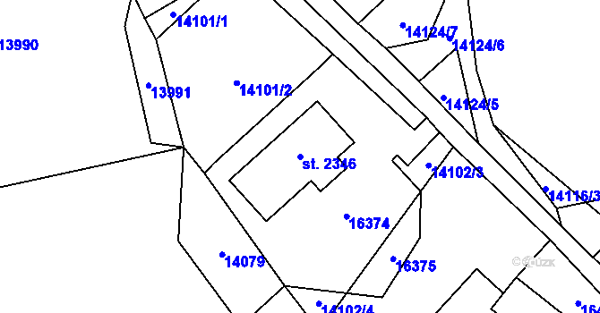 Parcela st. 2346 v KÚ Hovězí, Katastrální mapa