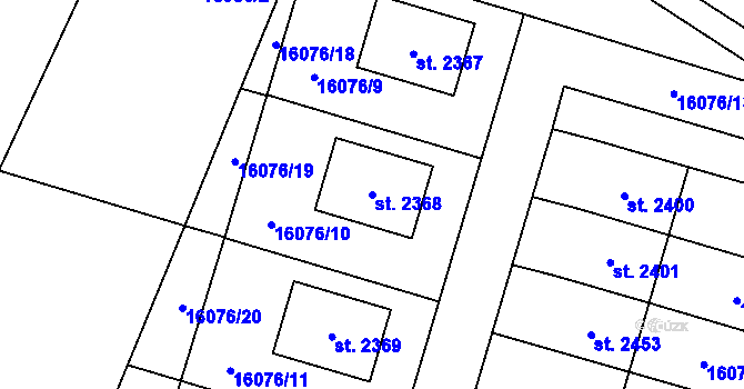 Parcela st. 2368 v KÚ Hovězí, Katastrální mapa
