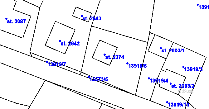 Parcela st. 2374 v KÚ Hovězí, Katastrální mapa