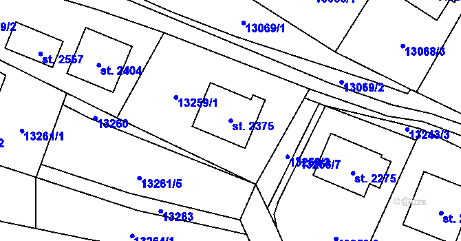 Parcela st. 2375 v KÚ Hovězí, Katastrální mapa
