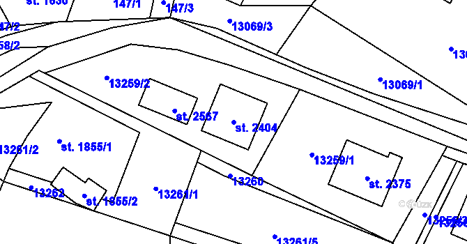 Parcela st. 2404 v KÚ Hovězí, Katastrální mapa