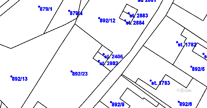 Parcela st. 2406 v KÚ Hovězí, Katastrální mapa