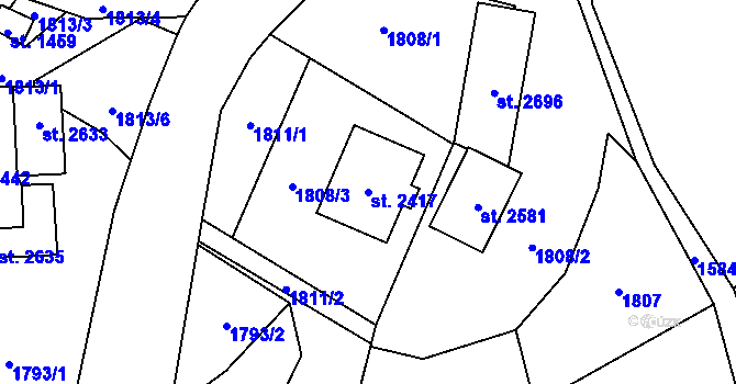 Parcela st. 2417 v KÚ Hovězí, Katastrální mapa