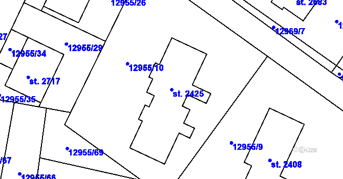 Parcela st. 2425 v KÚ Hovězí, Katastrální mapa