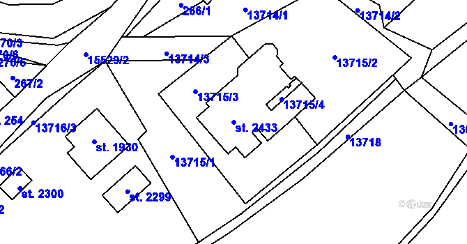 Parcela st. 2433 v KÚ Hovězí, Katastrální mapa
