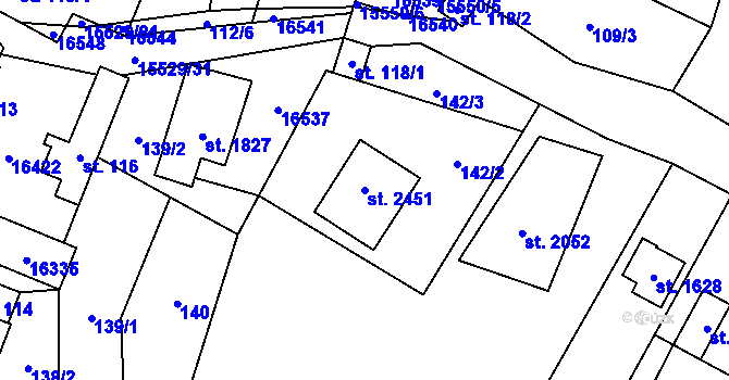 Parcela st. 2451 v KÚ Hovězí, Katastrální mapa