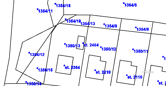 Parcela st. 2454 v KÚ Hovězí, Katastrální mapa