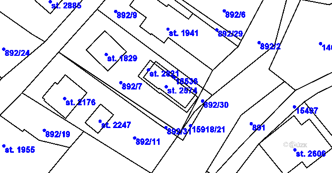 Parcela st. 2574 v KÚ Hovězí, Katastrální mapa