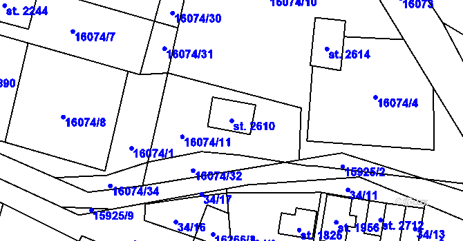 Parcela st. 2610 v KÚ Hovězí, Katastrální mapa