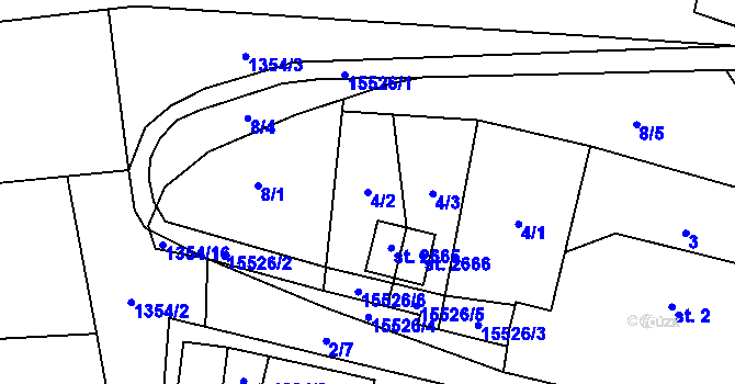 Parcela st. 4/2 v KÚ Hovězí, Katastrální mapa