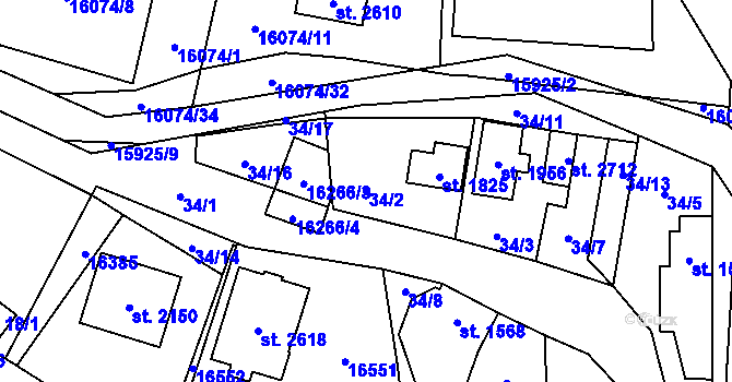 Parcela st. 34/2 v KÚ Hovězí, Katastrální mapa