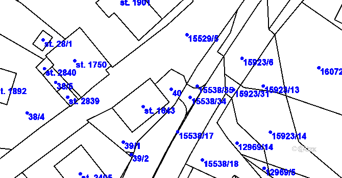 Parcela st. 40 v KÚ Hovězí, Katastrální mapa