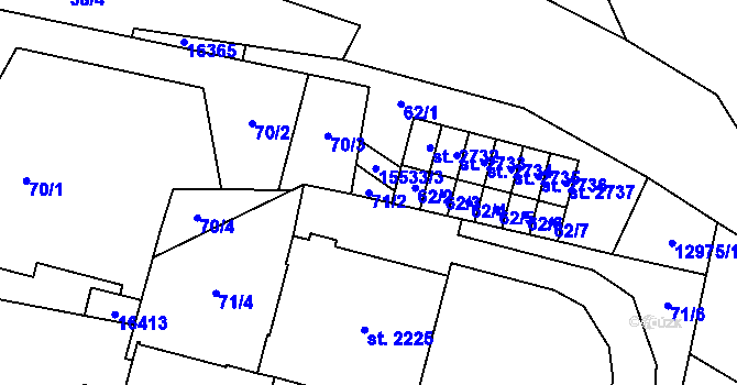 Parcela st. 71/2 v KÚ Hovězí, Katastrální mapa