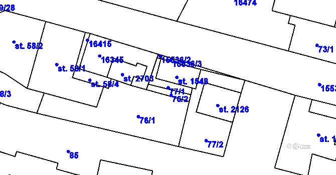 Parcela st. 77/1 v KÚ Hovězí, Katastrální mapa