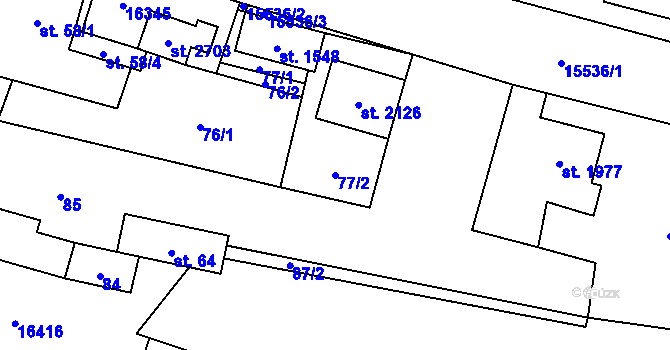Parcela st. 77/2 v KÚ Hovězí, Katastrální mapa