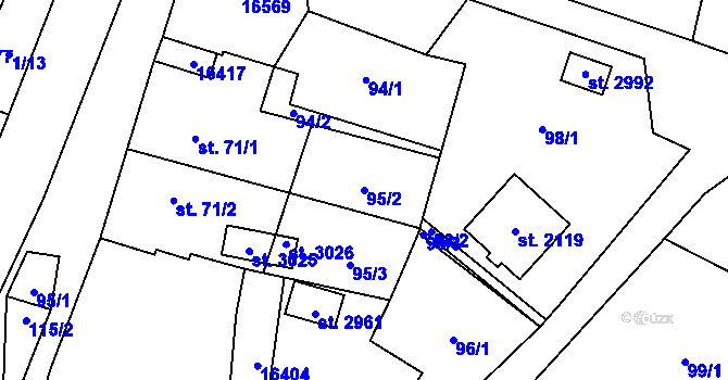 Parcela st. 95/2 v KÚ Hovězí, Katastrální mapa