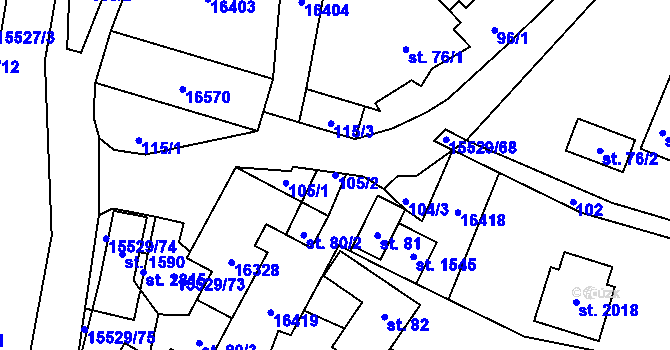 Parcela st. 105/2 v KÚ Hovězí, Katastrální mapa