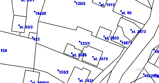 Parcela st. 133/1 v KÚ Hovězí, Katastrální mapa