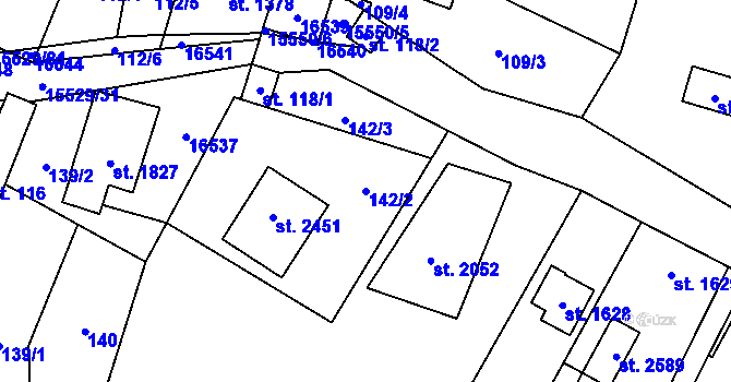 Parcela st. 142/2 v KÚ Hovězí, Katastrální mapa