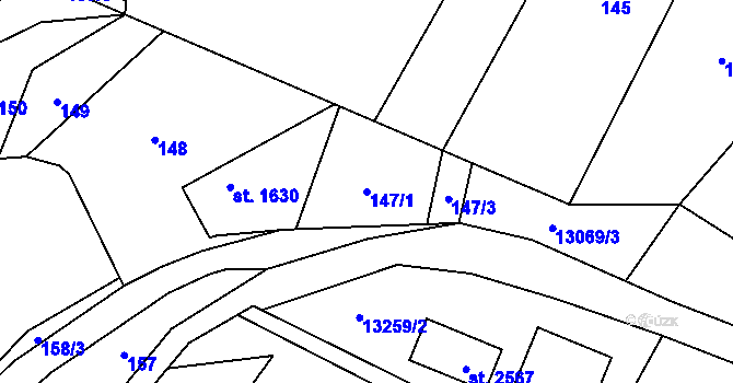 Parcela st. 147/1 v KÚ Hovězí, Katastrální mapa