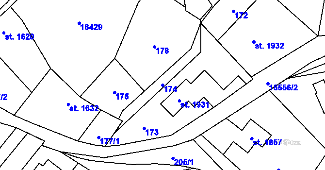 Parcela st. 174 v KÚ Hovězí, Katastrální mapa