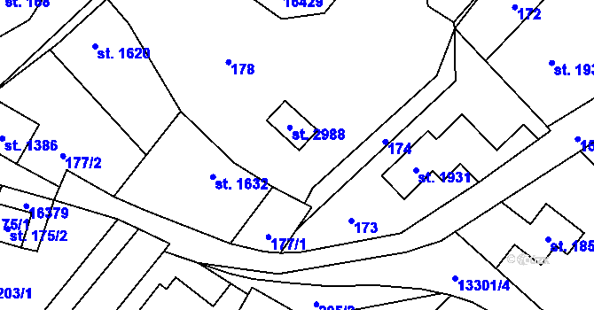 Parcela st. 175 v KÚ Hovězí, Katastrální mapa