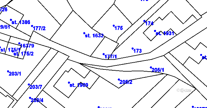 Parcela st. 177/1 v KÚ Hovězí, Katastrální mapa
