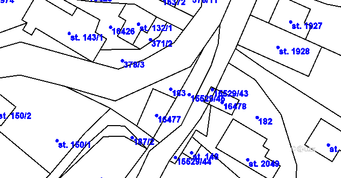 Parcela st. 183 v KÚ Hovězí, Katastrální mapa