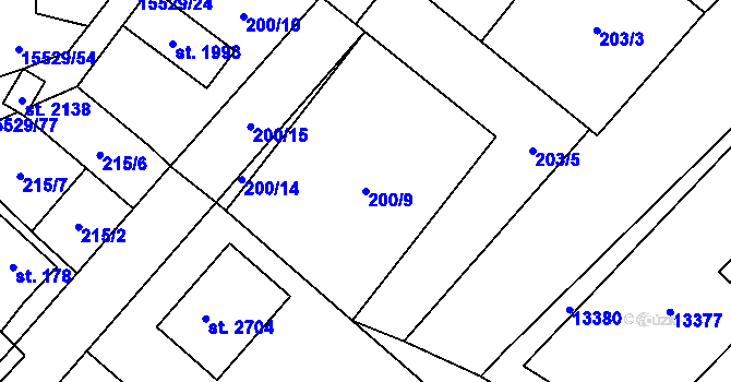 Parcela st. 200/9 v KÚ Hovězí, Katastrální mapa