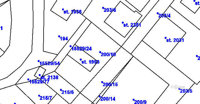 Parcela st. 200/10 v KÚ Hovězí, Katastrální mapa
