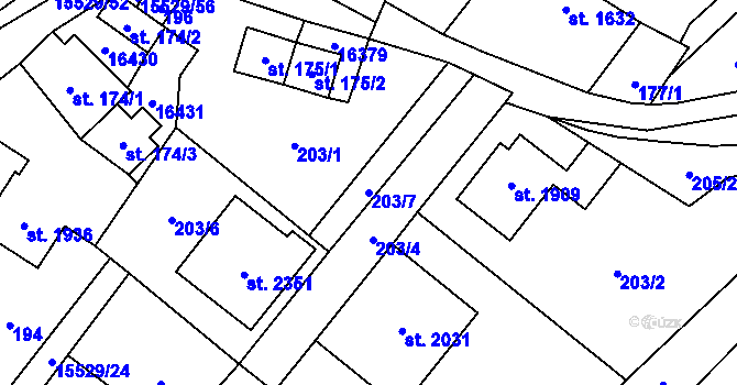 Parcela st. 203/7 v KÚ Hovězí, Katastrální mapa