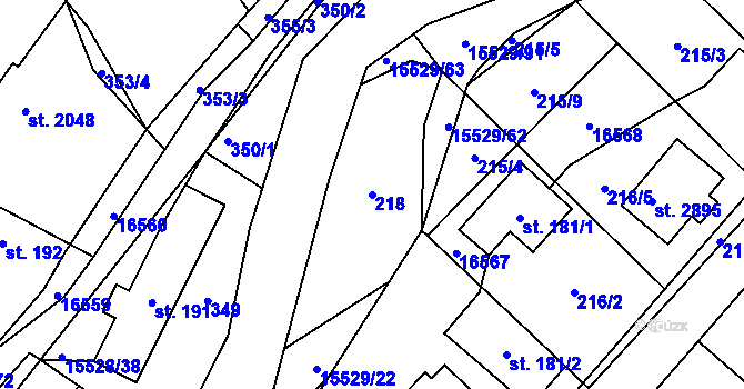 Parcela st. 218 v KÚ Hovězí, Katastrální mapa