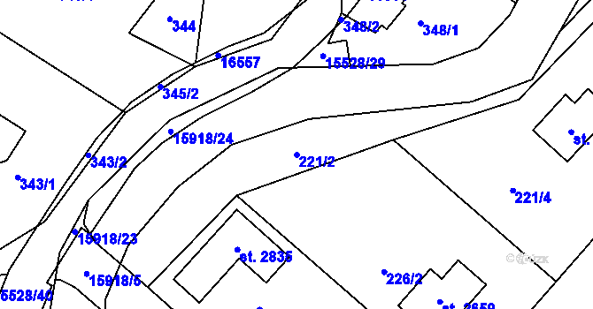 Parcela st. 221/2 v KÚ Hovězí, Katastrální mapa